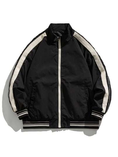 جاكيت بشريط جانبي متباين سستة للرجال