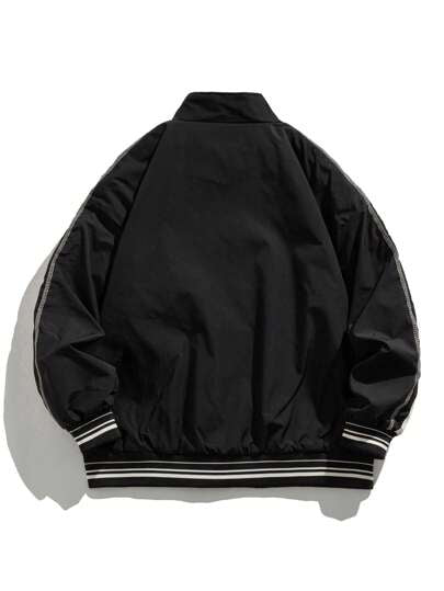 جاكيت بشريط جانبي متباين سستة للرجال