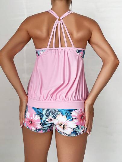 طقم تانكيني حريمي Swim Lushoire شورت تانكيني بطبعات استوائية للشاطئ في الصيف
