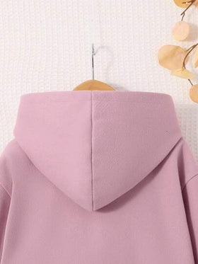 SHEIN معطف تفاصيل مرقع بعبارة جيب مزدوج قبعة بنت طفل