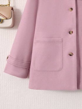 SHEIN معطف تفاصيل مرقع بعبارة جيب مزدوج قبعة بنت طفل