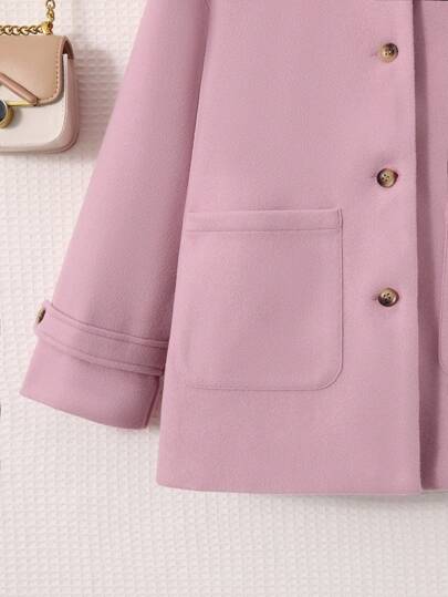 SHEIN معطف تفاصيل مرقع بعبارة جيب مزدوج قبعة بنت طفل