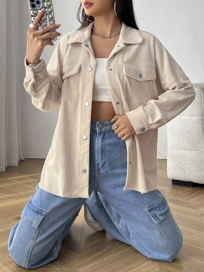 EZwear معطف قطني بتفاصيل رفرف منخفض الاكتاف