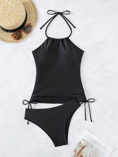 طقم تانكيني حريمي Swim Basics تانكيني عاري البطن مع رباط جانبي للاختيار، مناسب للشاطئ خلال فصل الصيف