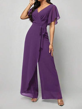 SHEIN Clasi جمبسوت اكمام فراشة بقصة ملفوفة حزام