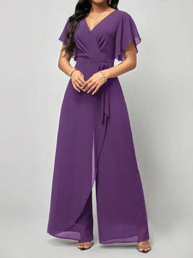 SHEIN Clasi جمبسوت اكمام فراشة بقصة ملفوفة حزام