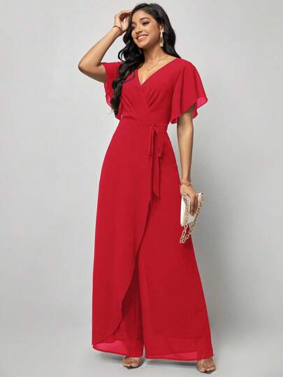 SHEIN Clasi بدسويت بساق واسع اكمام فراشة بقصة ملفوفة حزام