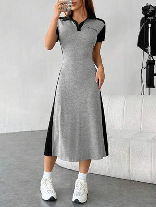 فساتين حريمي EZwear فستان بطباعة أحرف بعنق بولو