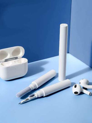طقم تنظيف سماعات الأذن اللاسلكية 3 في 1 - متوافق مع Airpods و Airpods Pro (أبيض)، للمطبخ والحمام والمنزل، مستلزمات منزلية