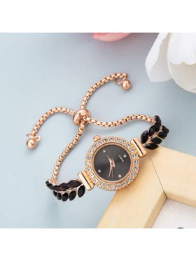 ساعة معصم نسائية كاجوال عصرية جديدة ، قطر صغير أنيق ومزينة بالبلورات ، سوار بتصميم ورقة وريش ، ساعة كوارتز من السبائك المعدنية ، هدية للنساء