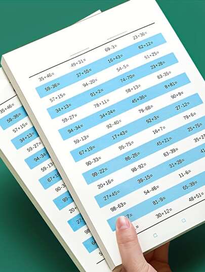 أدوات مكتبية ومدرسية دفتر تمارين الرياضيات لتعليم الحساب الذهني للصف الأول ابتدائي، كتاب ممارسة الجمع البسيط للتلاميذ الابتدائيين، بألوان عشوائية