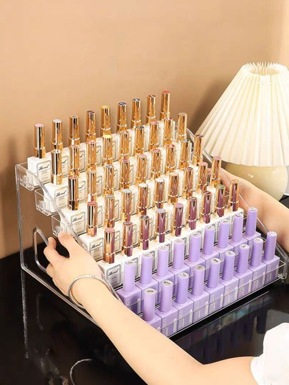 1 قطعة حامل مستحضرات التجميل متعدد الطبقات قابل للفك بتصميم إغلاق للاحتفاظ بمنتجات العناية بالبشرة والطلاء الأظافر ، منظم من البلاستيك الشفاف للأدراج ، يناسب أثاث الحمام والشاطئ والغرف النوم، سعة كبيرة
