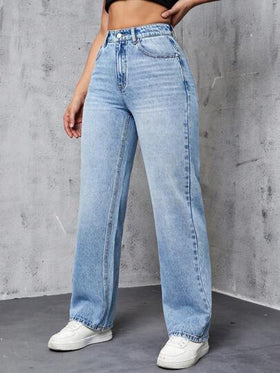 SHEIN EZwear جينز بساق مستقيم خصر عالي