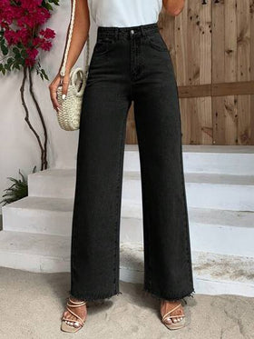 SHEIN Frenchy بنطلون جينز موحدة اللون ساق عريضة