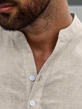 Manfinity Homme قميص رجالي بأزرار أمامية وأكمام قابلة للطي، خريف