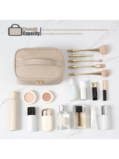 حقيبة مكياج محمولة للسيدات مع حجرات، حقيبة فرش المكياج، حقيبة مستحضرات تجميل مقاومة للماء من البولي يوريثان للخارج والرحلات، حقيبة مكياج خاكي، حقيبة مستحضرات العناية بالبشرة، حقيبة أدوات التجميل، مكعبات التعبئة، ضروريات السفر، ضروريات الرحلات البحرية، هدا
