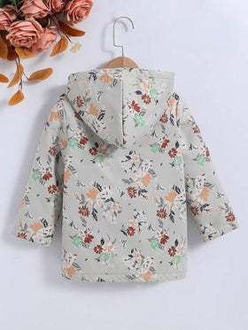 SHEIN Vintaside Kids معطف مقنع طباعة الأزهار بطباعة تيدي بنت طفل