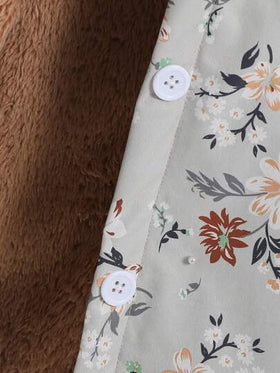 SHEIN Vintaside Kids معطف مقنع طباعة الأزهار بطباعة تيدي بنت طفل