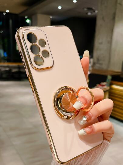 غطاء هاتف محمي من السقوط 6D ل- iPhone 16 ذهبي دوار قطعة واحدة لون وردي