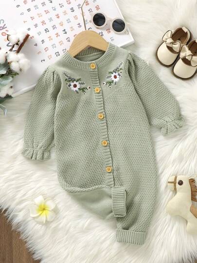 SHEIN Vintaside Kids رومبير كروشيه مطرز بزخارف زهرية للبنات الرضع