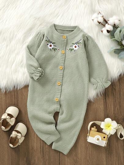 SHEIN Vintaside Kids رومبير كروشيه مطرز بزخارف زهرية للبنات الرضع