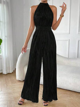 SHEIN Essnce بدسويت بساق واسع موحدة اللون رسن عنق متجعد
