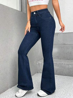 SHEIN PETITE جينز نسائي الزر الجيب سستة الصاف
