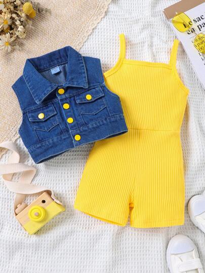 SHEIN بنت طفل رومبير كامي & جيب قلاب أزرار أمامية قميص