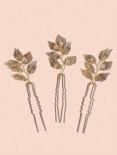 6pcs / مجموعة دبابيس شعر لون ذهبي للسيدات معدنية مزينة بأوراق وزهور ، مثالية للعروس ، حفل الزفاف والحفلات الأنيقة