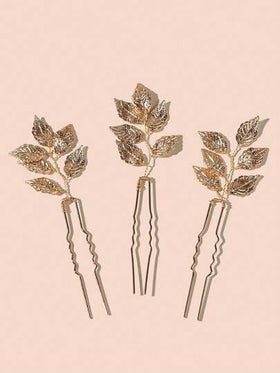 6pcs / مجموعة دبابيس شعر لون ذهبي للسيدات معدنية مزينة بأوراق وزهور ، مثالية للعروس ، حفل الزفاف والحفلات الأنيقة