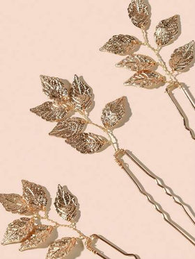 6pcs / مجموعة دبابيس شعر لون ذهبي للسيدات معدنية مزينة بأوراق وزهور ، مثالية للعروس ، حفل الزفاف والحفلات الأنيقة