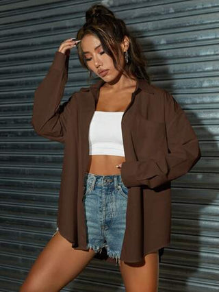 Flirla قميص صدري بأزرار ساقطة على الكتف، أكمام طويلة، ملابس رمضان