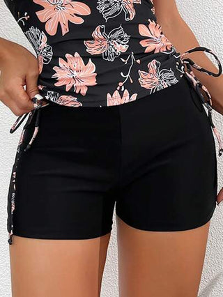 طقم تانكيني حريمي Swim Lushoire تانكيني جانبي قطني مع رباط جانبي وطباعة زهور شاطئية للصيف