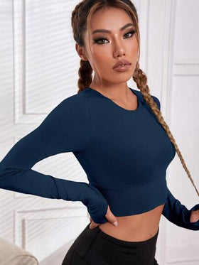 Easithlete ملابس علوية رياضي بأكمام طويلة وظهر مفتوح وفتحات للإبهام، طبعة كامو