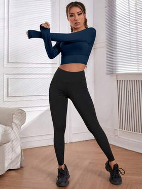Easithlete ملابس علوية رياضي بأكمام طويلة وظهر مفتوح وفتحات للإبهام، طبعة كامو