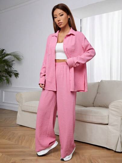 EZwear محكم قميص & بنطلون بساق واسع