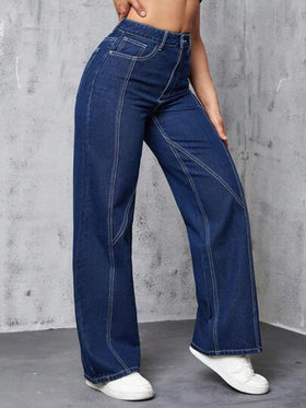 SHEIN EZwear جينز بساق مستقيم شريط منسوج