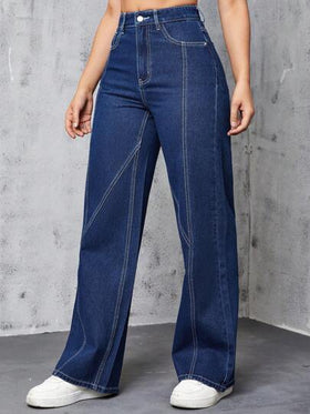 SHEIN EZwear جينز بساق مستقيم شريط منسوج