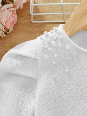 SHEIN جاكيت مطرز بلؤلؤ تفاصيل اكمام منتفخة بنت طفل