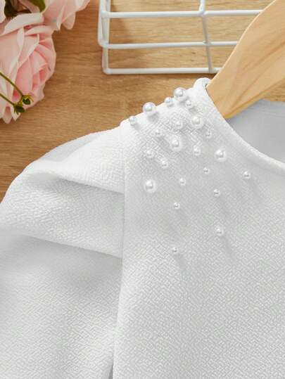 SHEIN جاكيت مطرز بلؤلؤ تفاصيل اكمام منتفخة بنت طفل