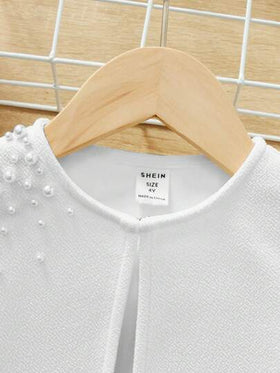SHEIN جاكيت مطرز بلؤلؤ تفاصيل اكمام منتفخة بنت طفل