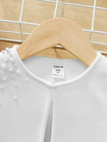 SHEIN جاكيت مطرز بلؤلؤ تفاصيل اكمام منتفخة بنت طفل