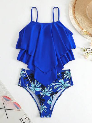 طقم تانكيني حريمي Swim Lushoire تانكيني بأطراف مربعة ونقشة شاطئية استوائية لصيف