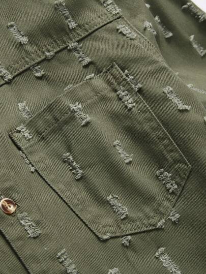 Manfinity LEGND قميص جينز أزرق قاتم عادي مع جيب مرقع للرجال، للحفلات دون قميص داخلي