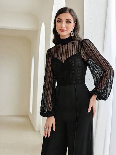 Modelyn جمبسوت نسائية أنيقة وعصرية من الشبك والرقعة للحفلات