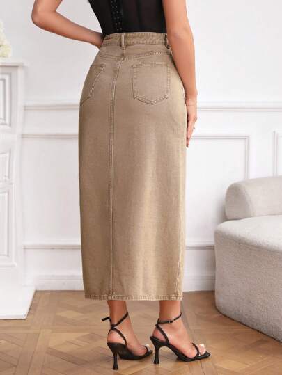 EZwear تنورة دنيم فتحة للفخذ