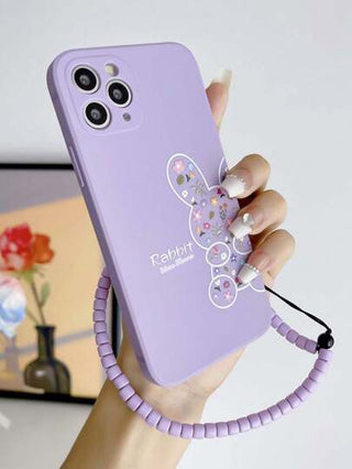 حافظة هاتف طراز iPhone 16 بتصميم أرنب بالطباعة البنفسجية من مادة TPU، وواقي يدوي بنفسجي مقاوم للصدمات للهاتف، 1 قطعة من كل