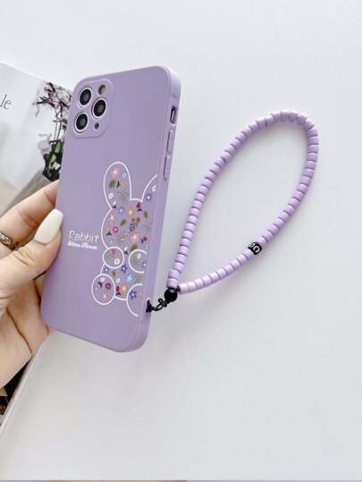 حافظة هاتف طراز iPhone 16 بتصميم أرنب بالطباعة البنفسجية من مادة TPU، وواقي يدوي بنفسجي مقاوم للصدمات للهاتف، 1 قطعة من كل