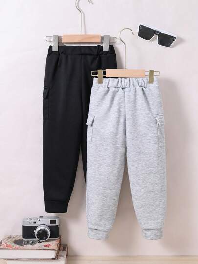 SHEIN مجموعة الأولاد الصغار المكونة من سروال عمل بجيوب وتصميم ألوان ملبس وحبل ، سراويل طويلة عارضة مريحة متعددة الاستخدامات مناسبة لموسم الخريف