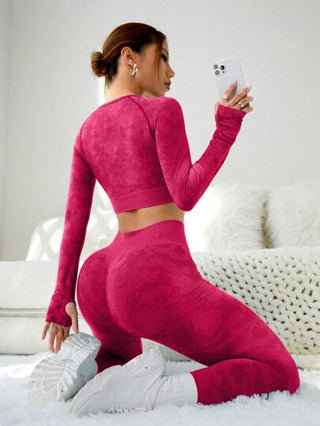 Sport Studio طقم رياضي نسائي من تيشيرتات وسروال رياضي بأكمام راجلان دون غرز حياكة